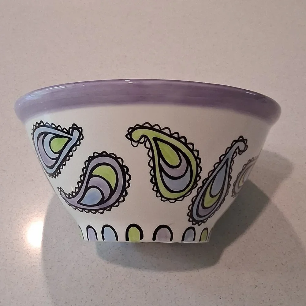 Lorrie Veasey Our Name is Mud Purple Paisley Feline Groovy Bowl